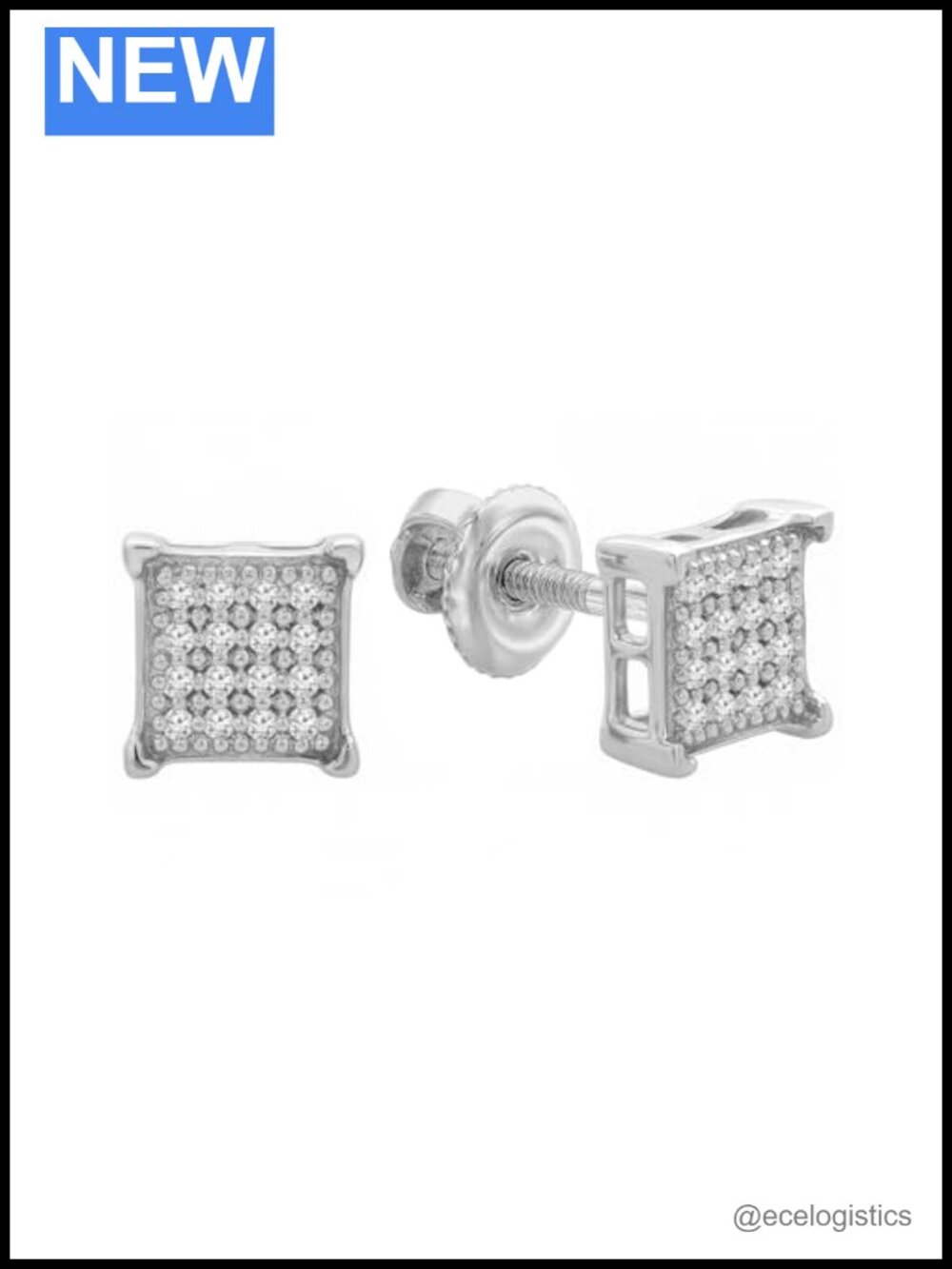 Sterling Silver Natural Diamond Stud Earrings 0.06 Cttw Unisex Design
